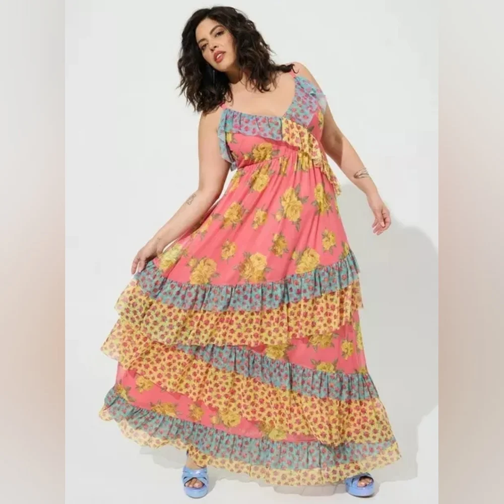 🆕 Betsy Johnson X Torrid Mesh Ruffle Maxi (Torrid 00) - Picture 9 of 14